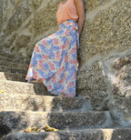 White Blue and Peach Tropical Print