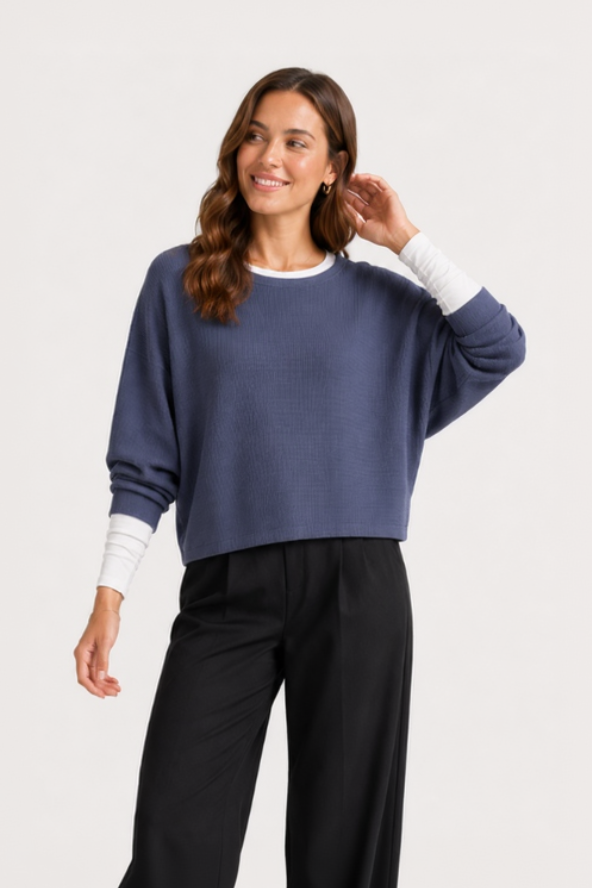 Blue Waffle Knit Over Top