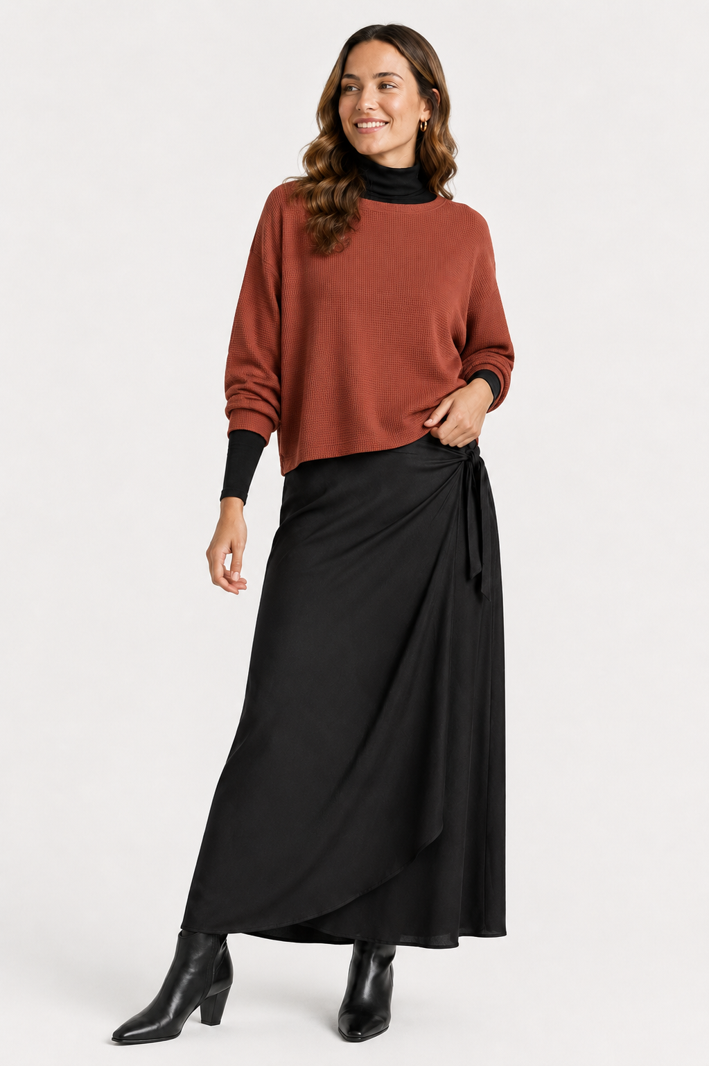 Rust Waffle Knit Over Top