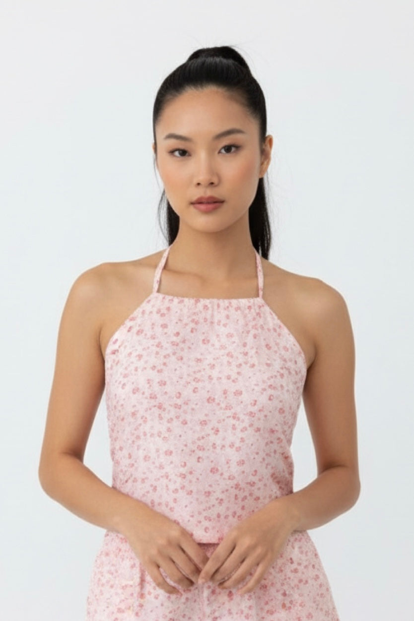 Pink Floral Satin - Top