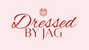 Logo for 'Dressed By Jag' with a decorative element on a light pink background