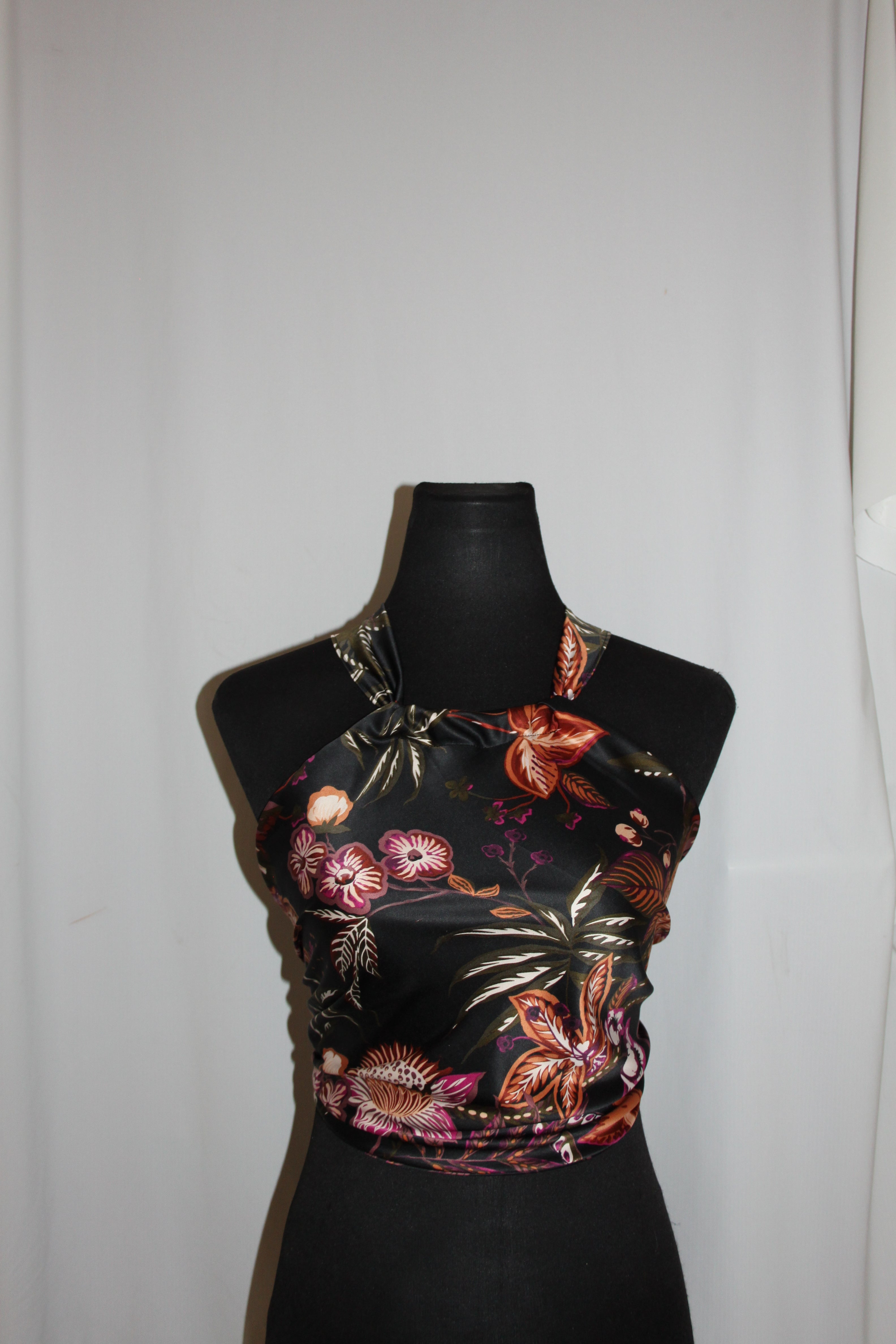 Dark Floral Satin - Top
