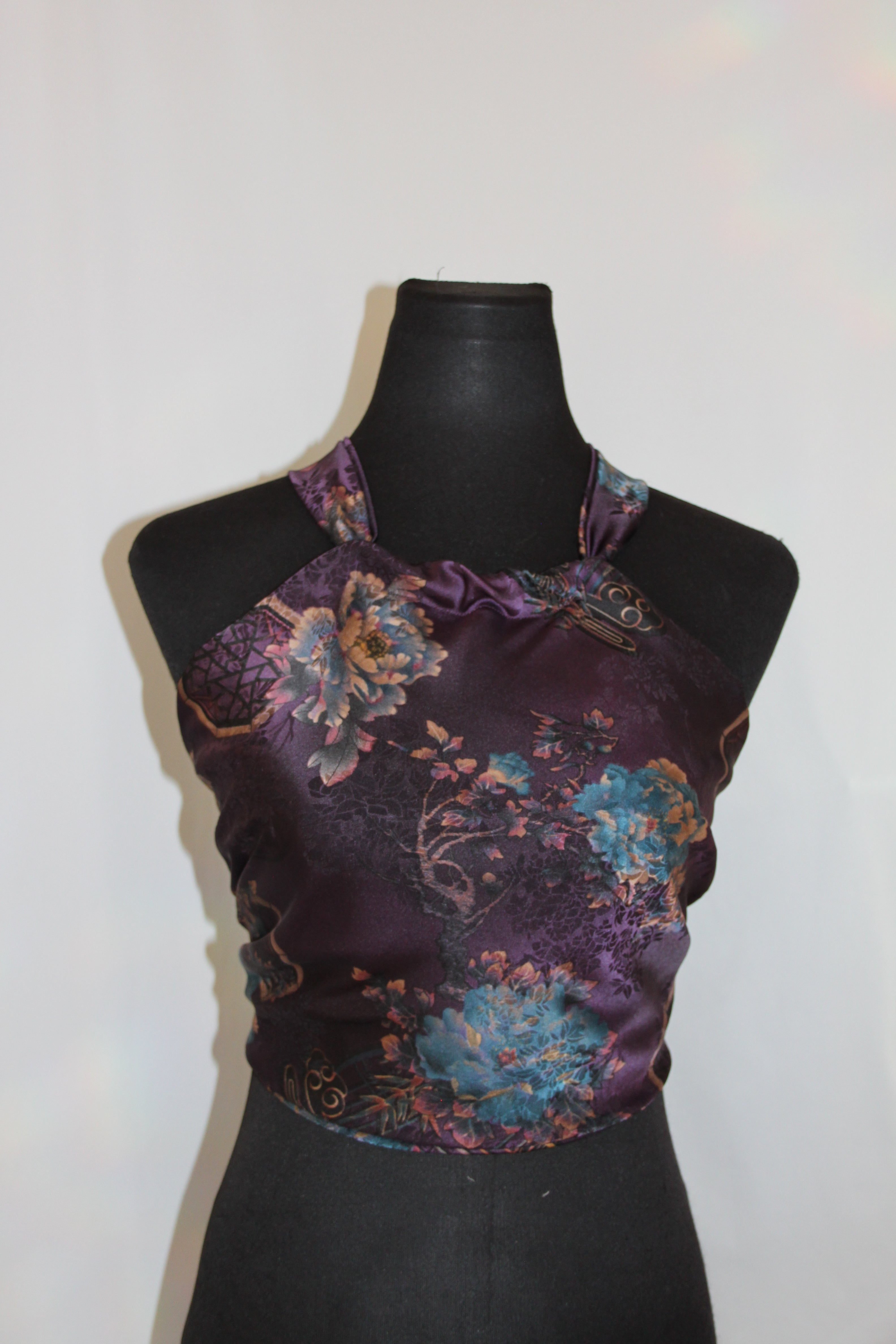 Dark Purple Floral Satin - Top