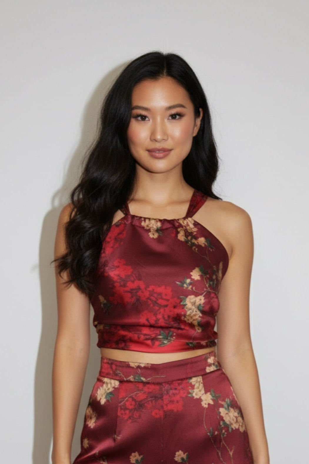 Maroon Floral Satin - Top