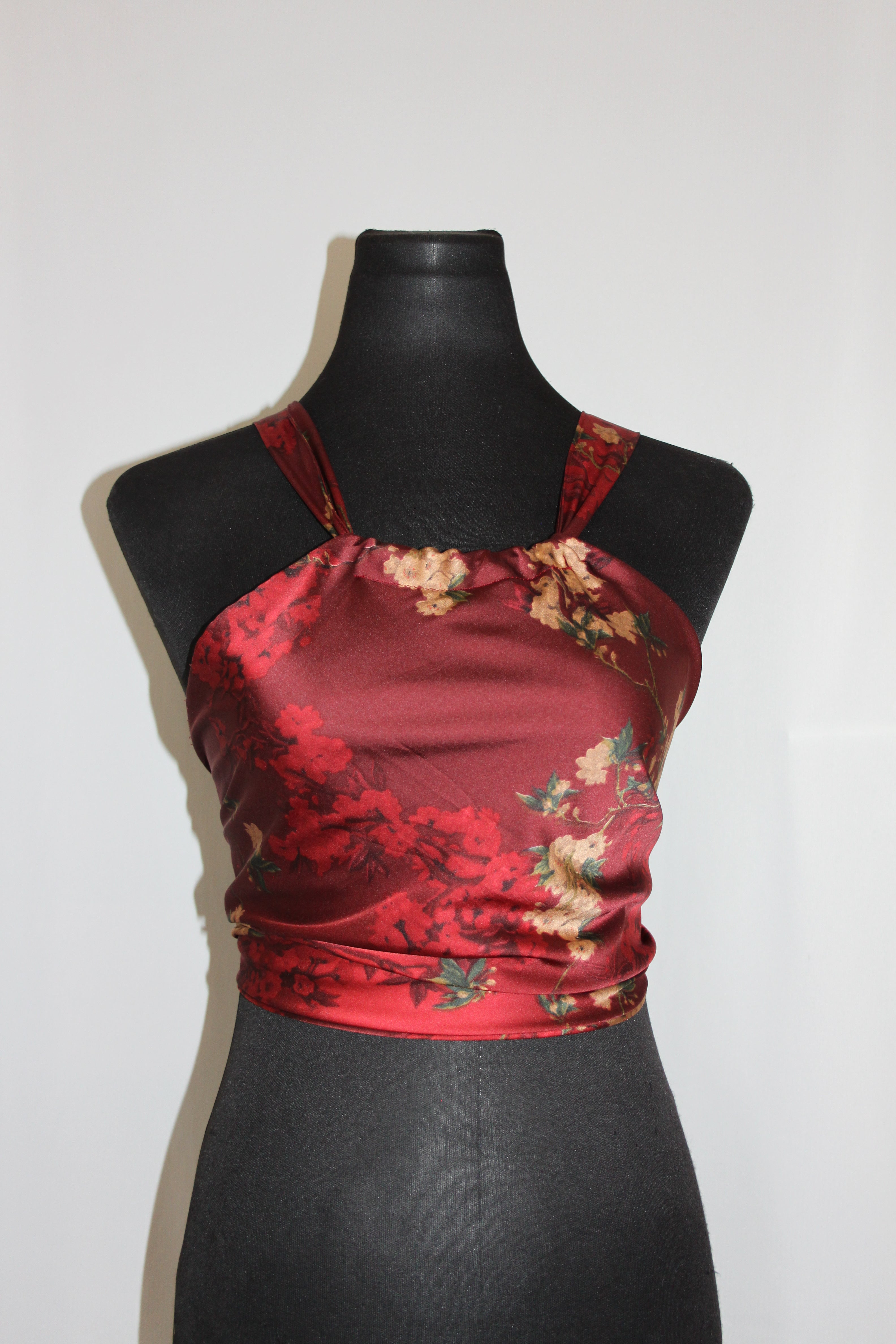 Maroon Floral Satin - Top
