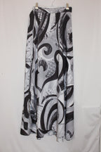Black and white patterned fabric skirt on a white background