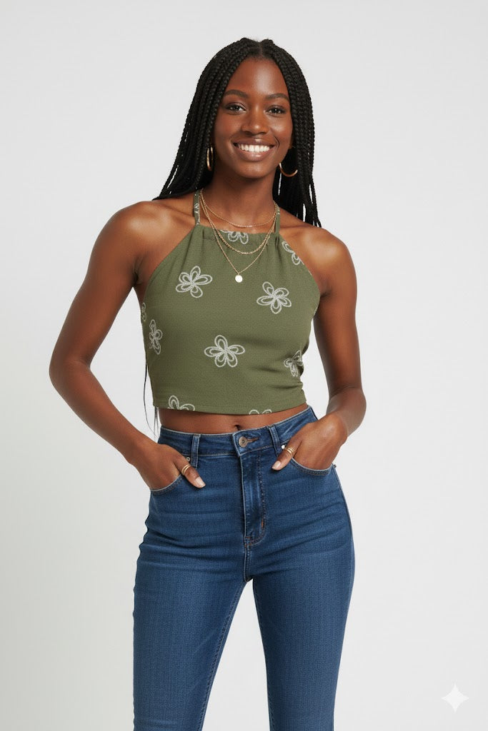 Olive Green Floral - Top